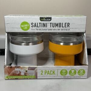 Reduce SALTINI TUMBLER 2pc Set 12 oz Cocktail 360° Salt & Sip Saltable Lid NEW